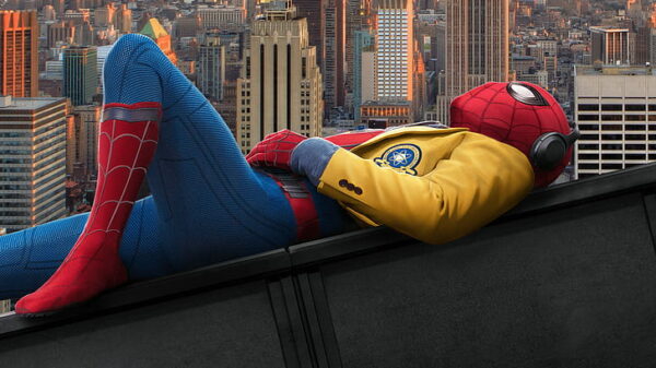 Spider-man wearing headphones